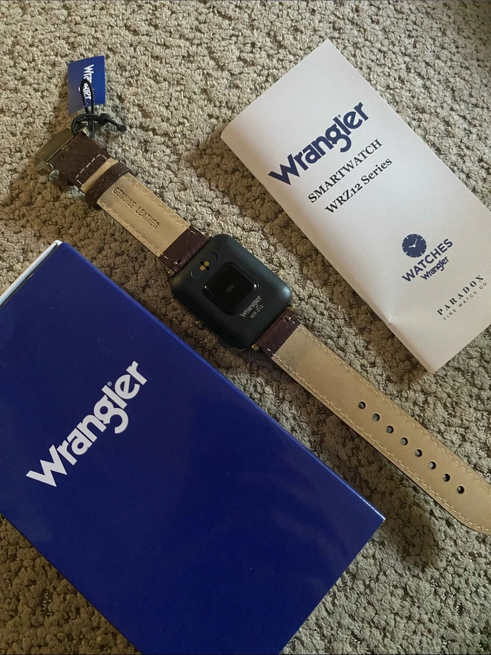 🆕 Wrangler Smart Watch Square Antique Leather Android IPhone iOS 13+ Compatible